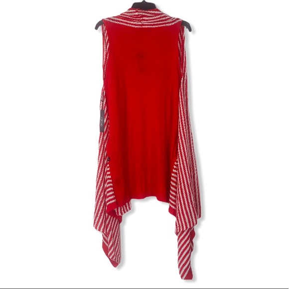 VertiGo striped sleeveless red white striped duster draped tunic cardigan - Picture 4 of 10